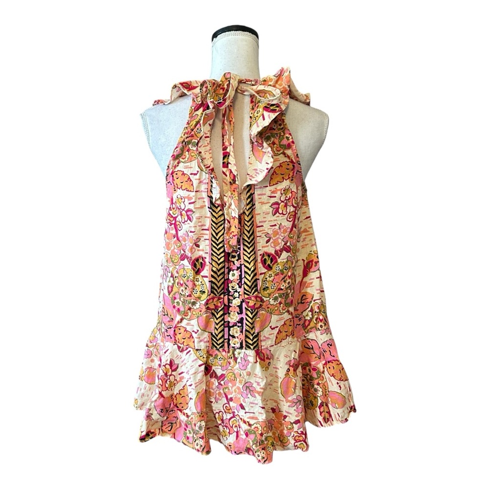 Free People Summer In Tulum Print Boho Beach Top‎ Women’s SZ Small Floral Print - Picture 5 of 8